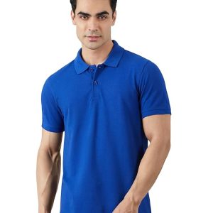 Amazon Brand - Symbol Men's Cotton Rich Solid Polo Tshirt | Collar Tshirts | Half Sleeves | Plain-Regular Fit | Bright Blue